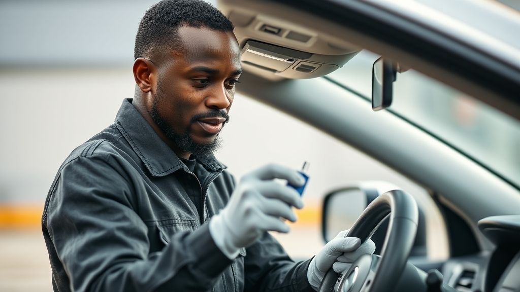 un homme africain entretient une voiture